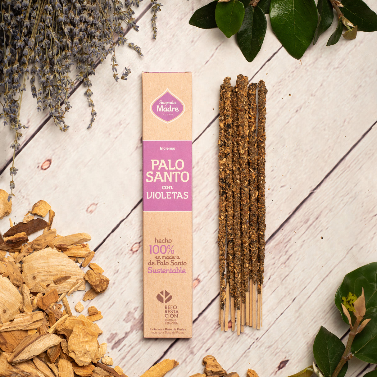 Sahumerio Palo Santo con Violetas