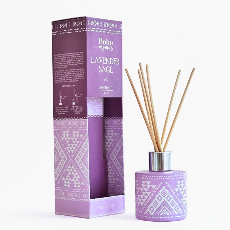 Difusor de Varilla Boho Lavanda Salvia con Piedra Amatista