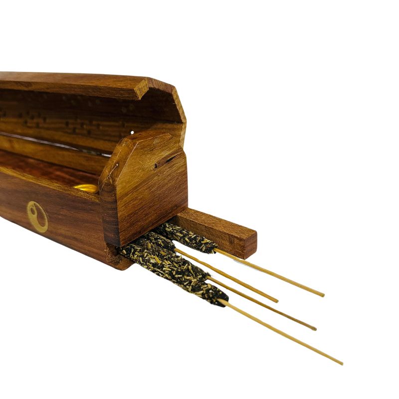 Porta Incienso Caja de Madera - Ying Yang