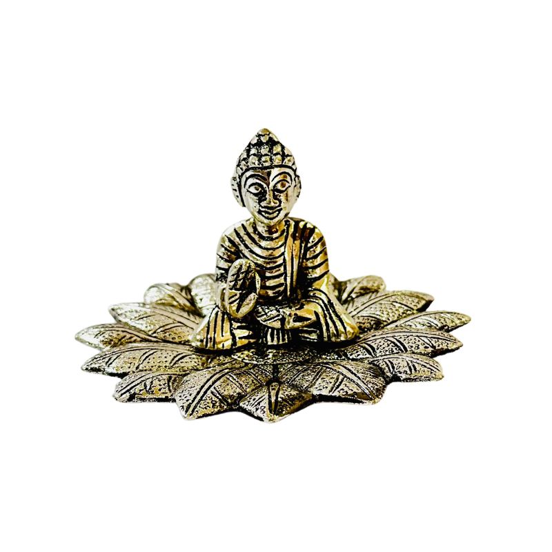 Porta Incienso Aluminium Buda en Hoja