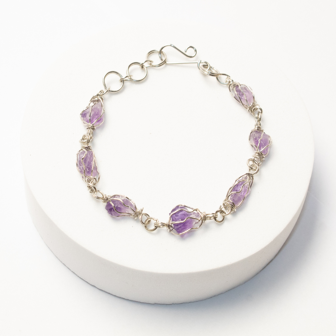 Pulsera Tejido Alpaca Piedra Amatista