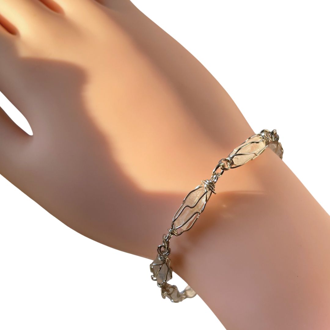 Pulsera Tejido Alpaca Piedra Cuarzo