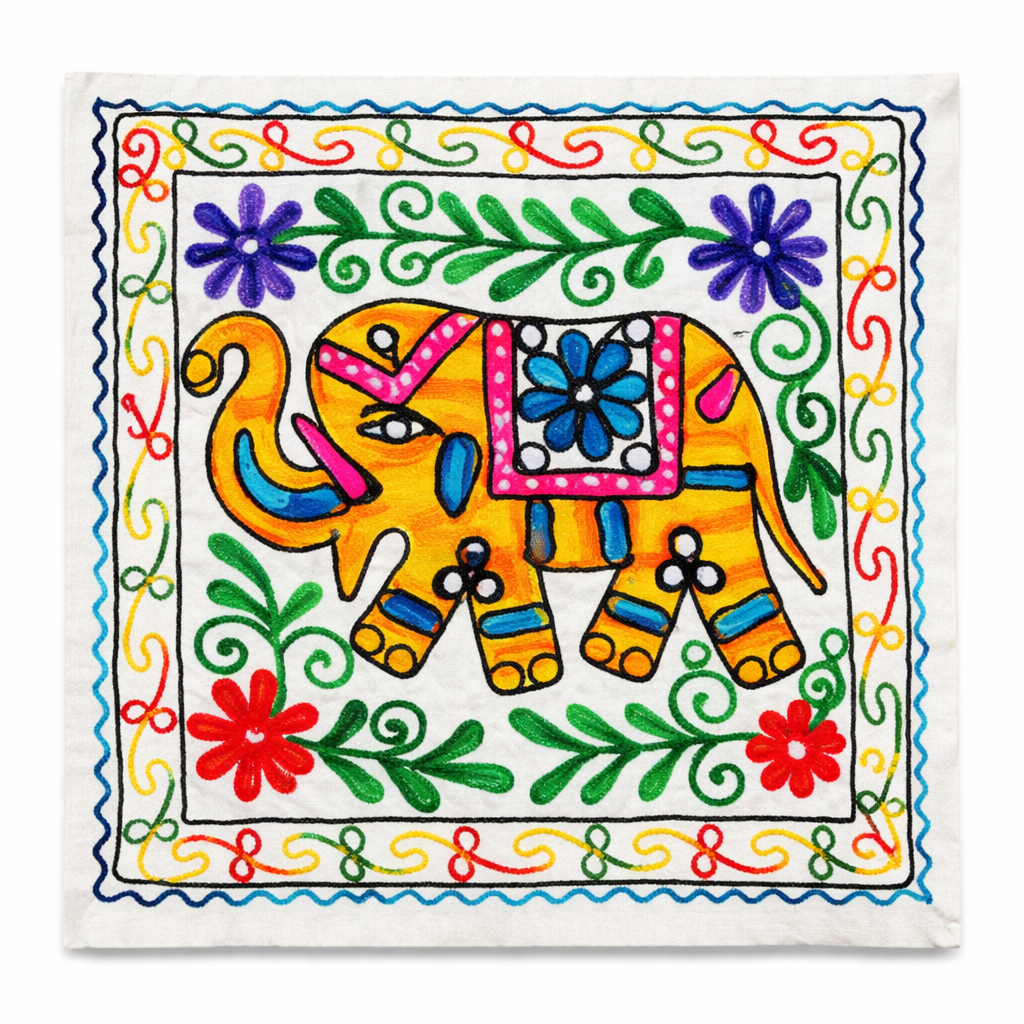Funda de Cojín Elephant Amarillo Claro y Azul