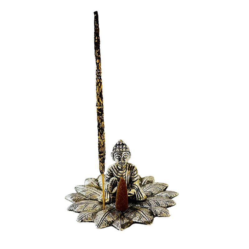 Porta Incienso Aluminium Buda en Hoja