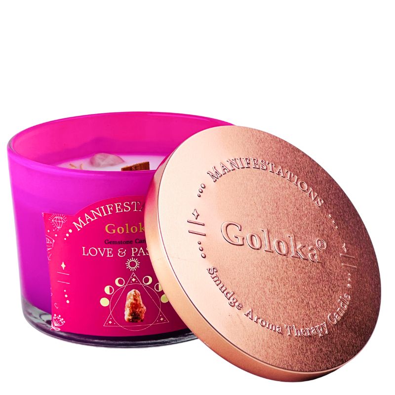 Vela Rosa con Cuarzo Rosa - Amor y Pasión