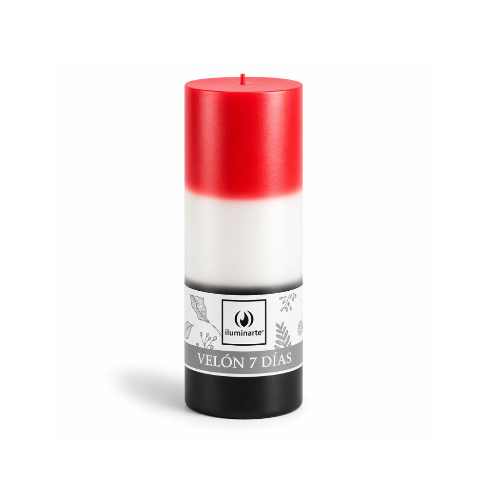 Velón Liso 7 Días Rojo Blanco Negro - San Cipriano