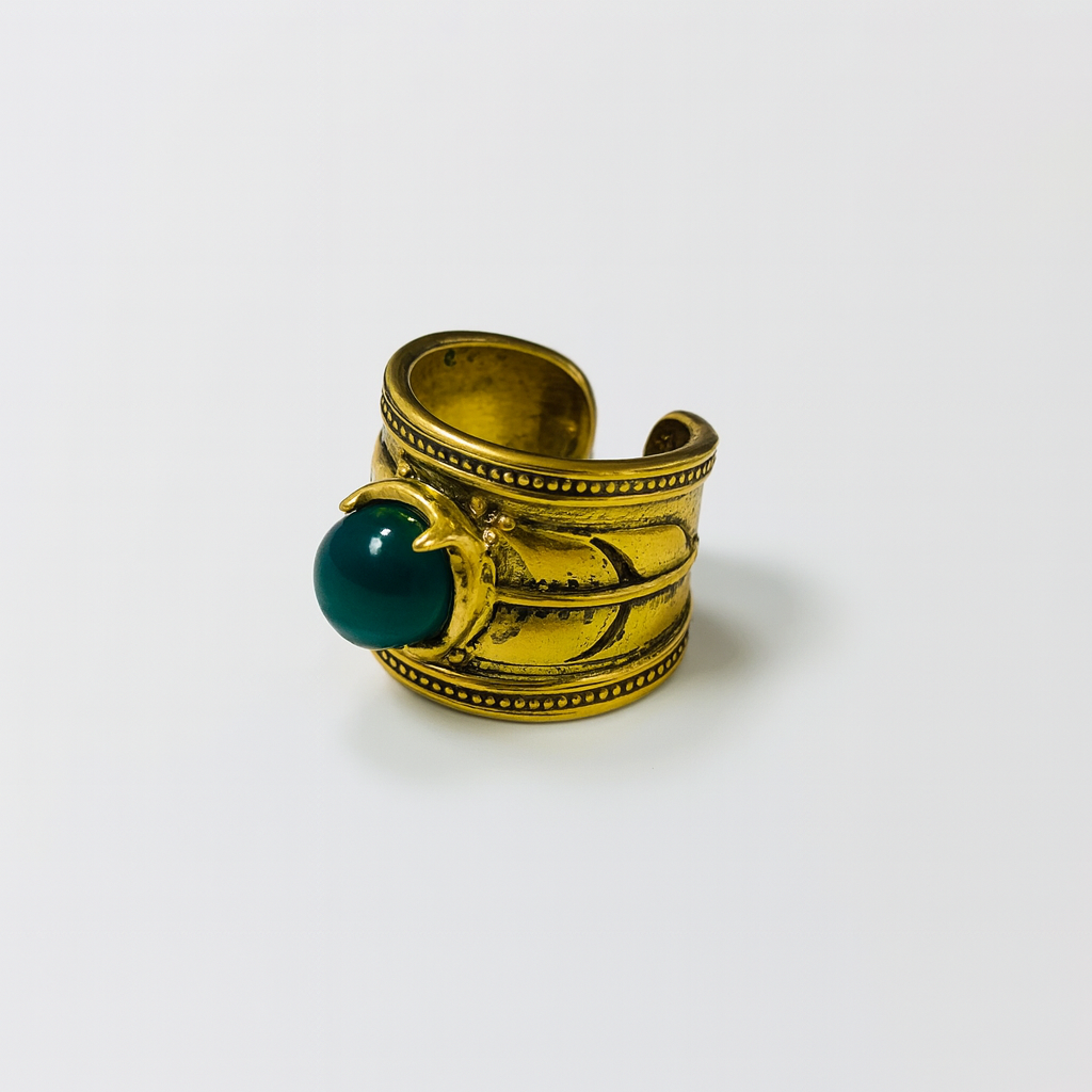 Anillo Pluma Dorada Jade Verde