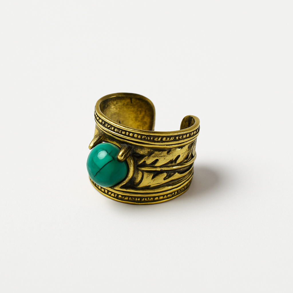 Anillo Pluma Dorada Turquesa