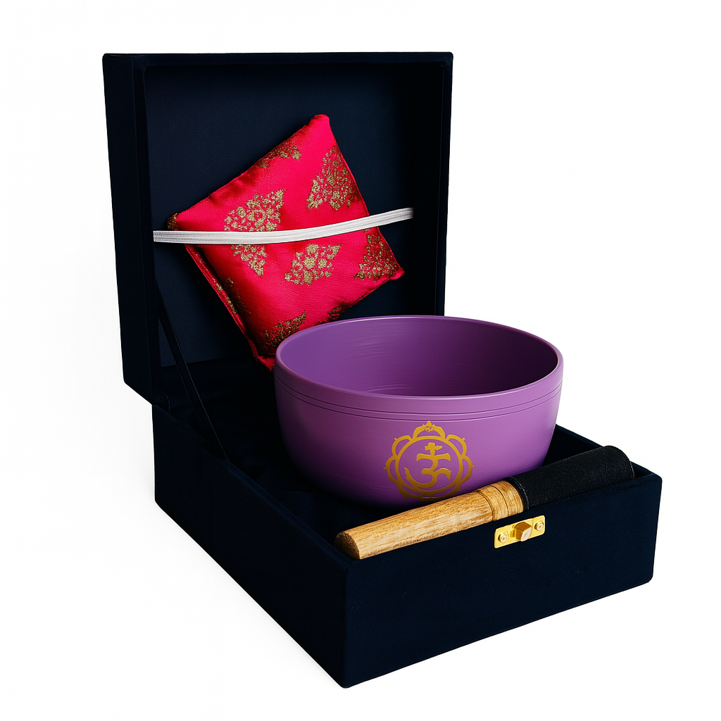 Box Cuenco Tibetano Morado OM 18cm