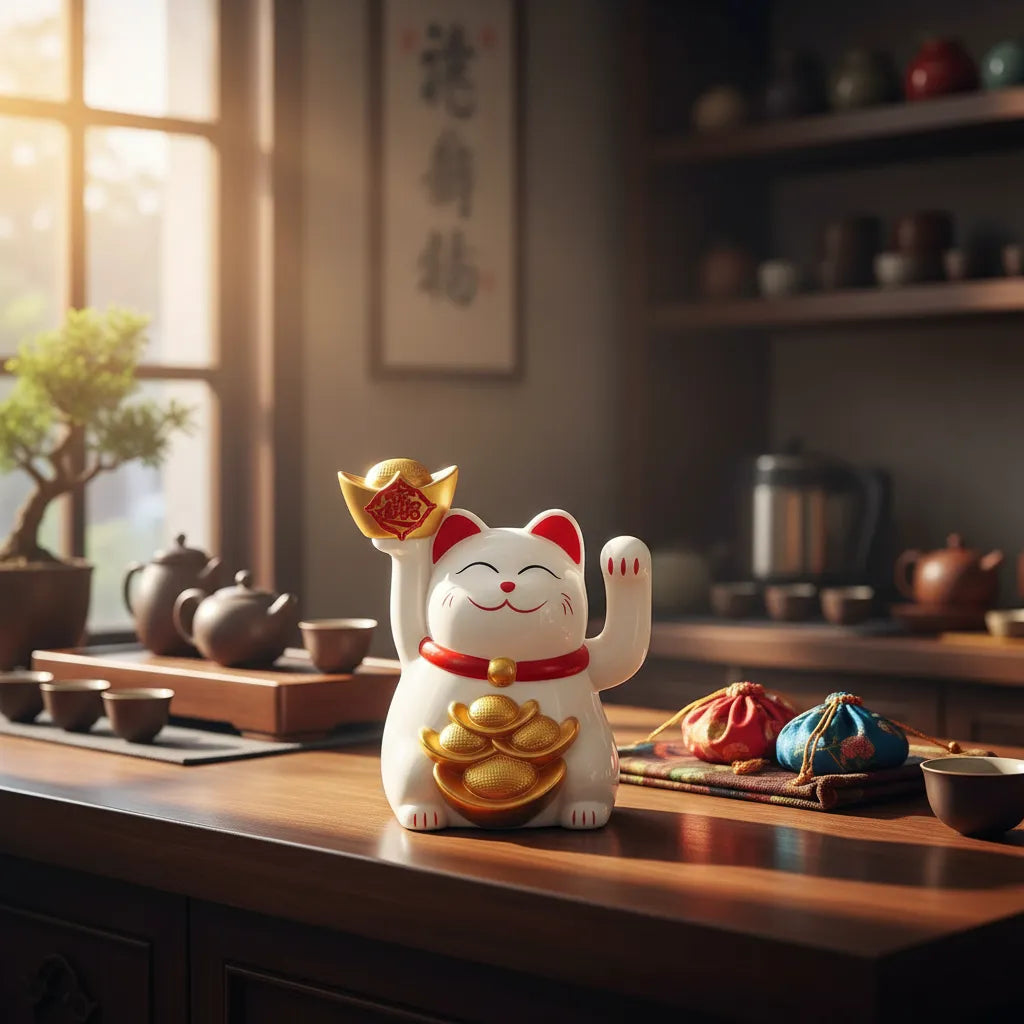 Gato Chino de la Suerte con Energía Solar