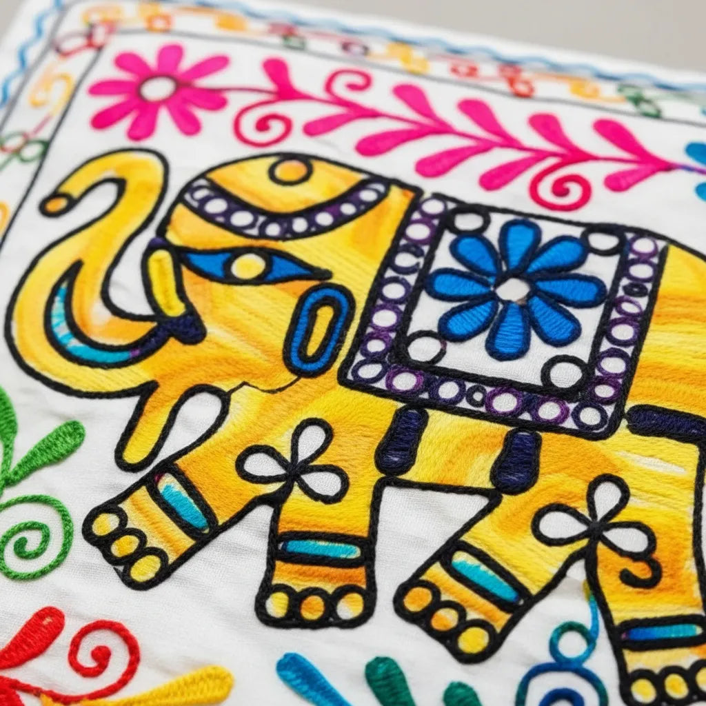 Funda de Cojín Elephant Amarillo y Morado