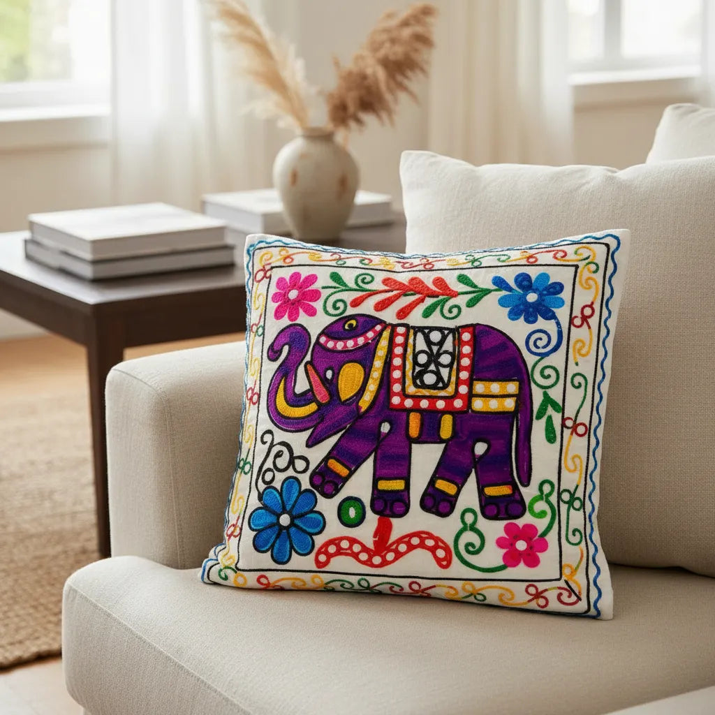 Funda de Cojín Elephant Morado y Rosado