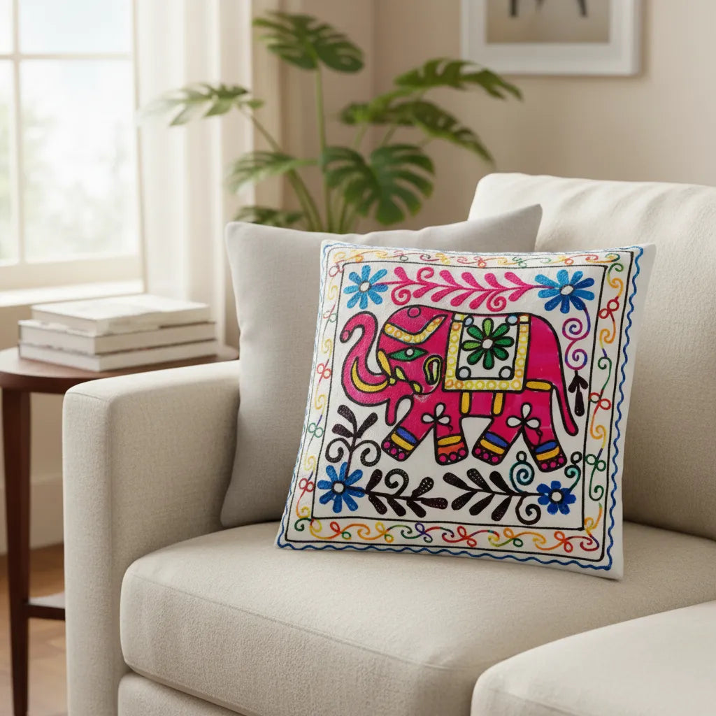 Funda de Cojín Elephant Rosado y Morado