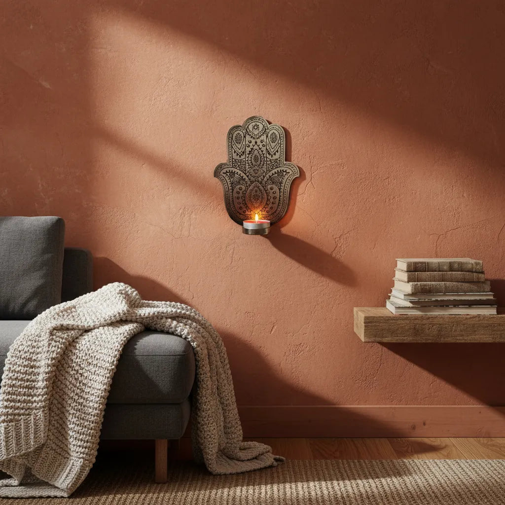 Porta Vela de Pared Mano de Fatima Plateado Pequeño