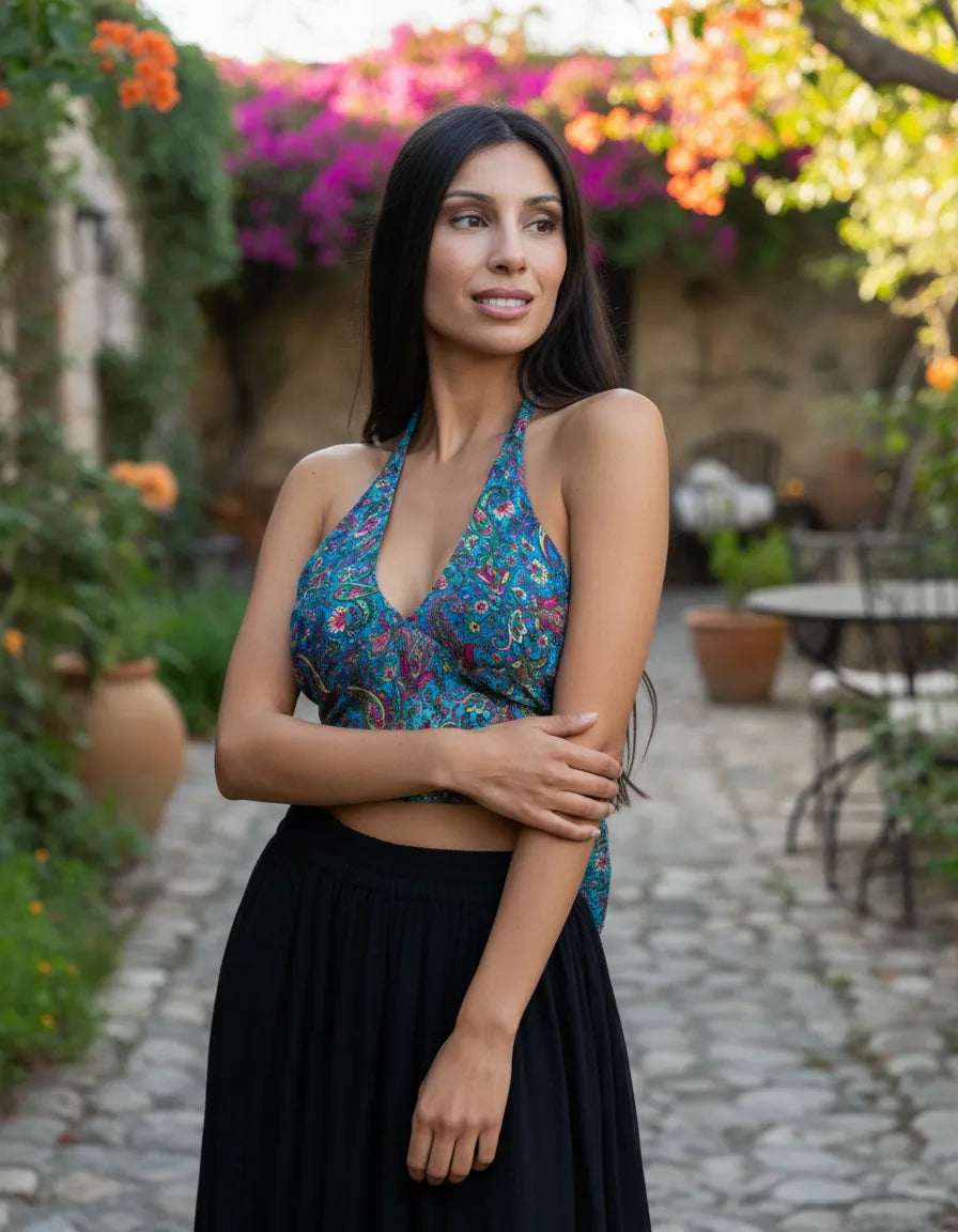 Top Trisha Azul con Rosado