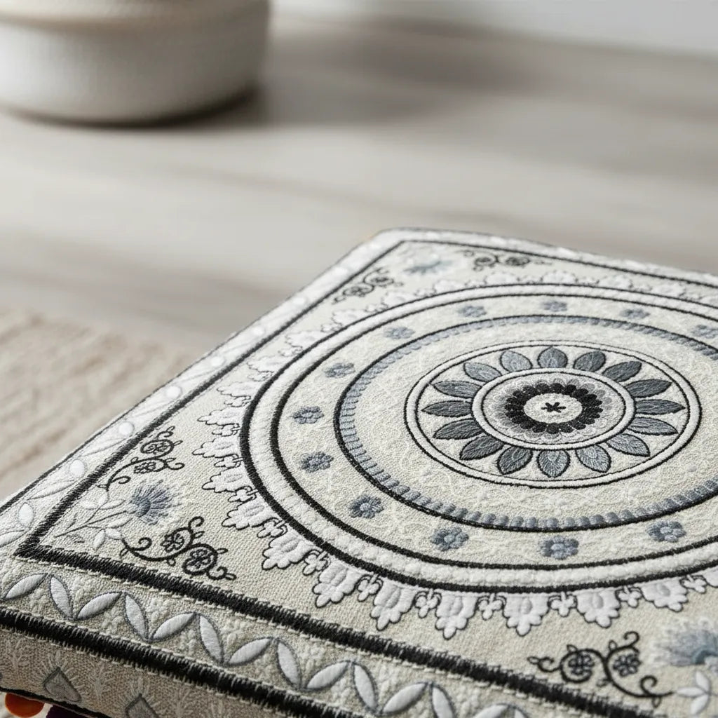 Cojin Boho Gris Cuadrado Mediano