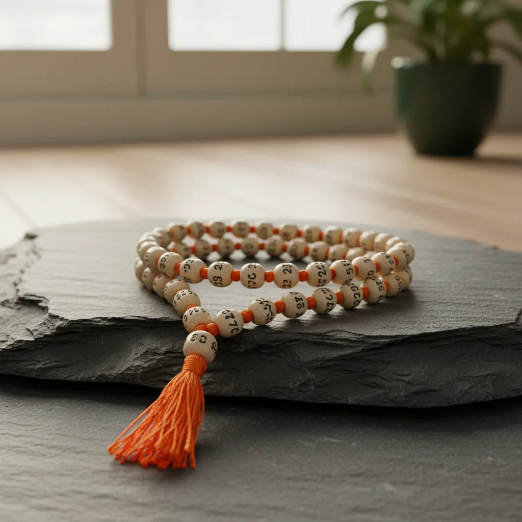 Japa Mala Anudada Naranja Bendicion 8mm