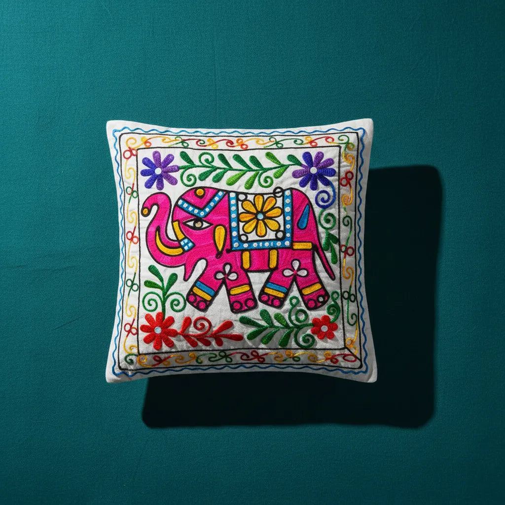 Funda de Cojín Elephant Rosado y Verde