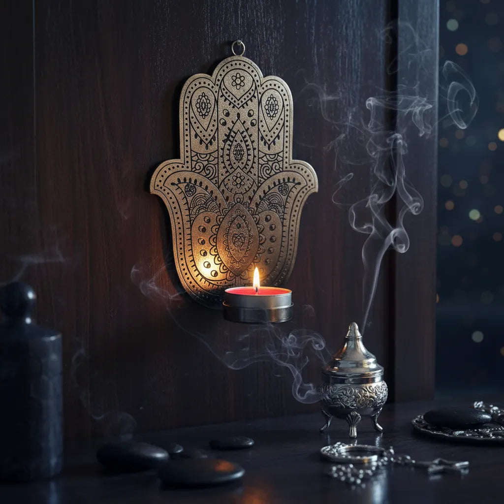 Porta Vela de Pared Mano de Fatima Plateado Pequeño