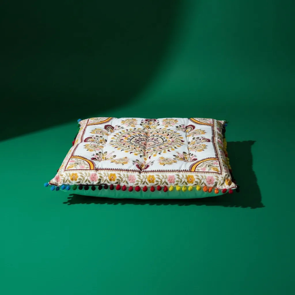 Cojin de Suelo Amarillo Boho Cuadrado XL