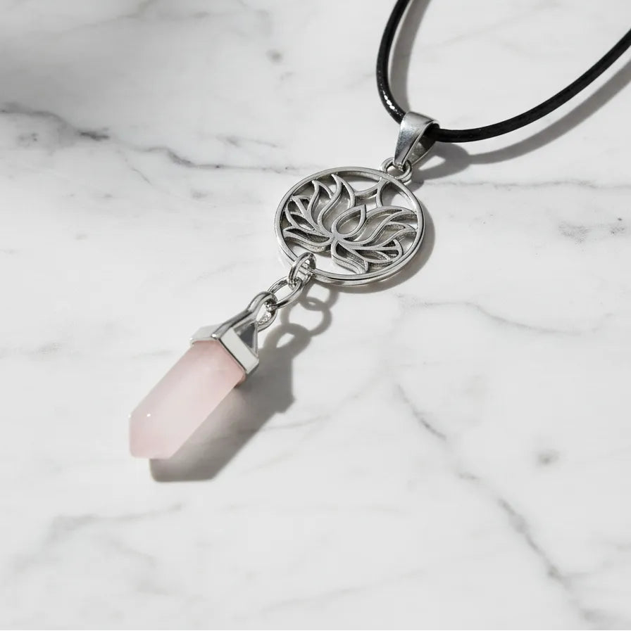 Colgante Lotus de Punta Cuarzo Rosa