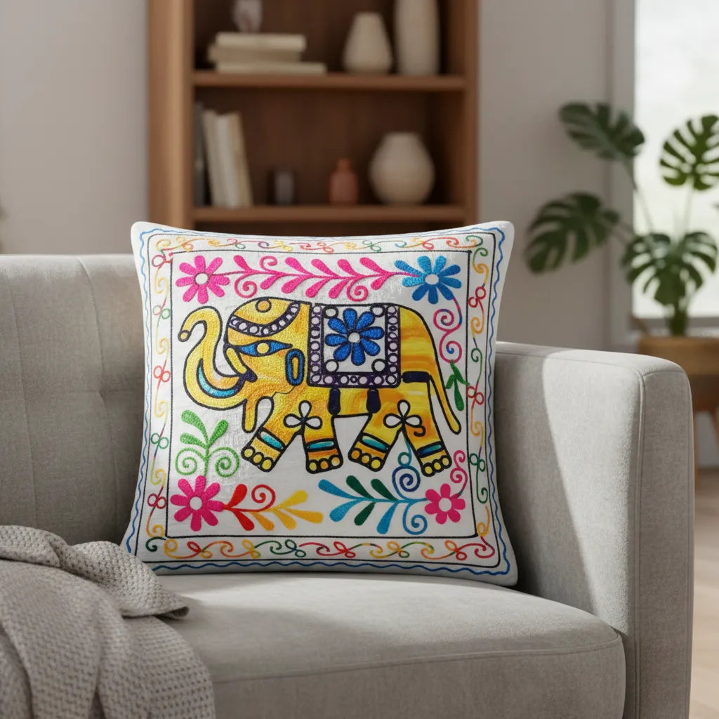 Funda de Cojín Elephant Amarillo y Morado