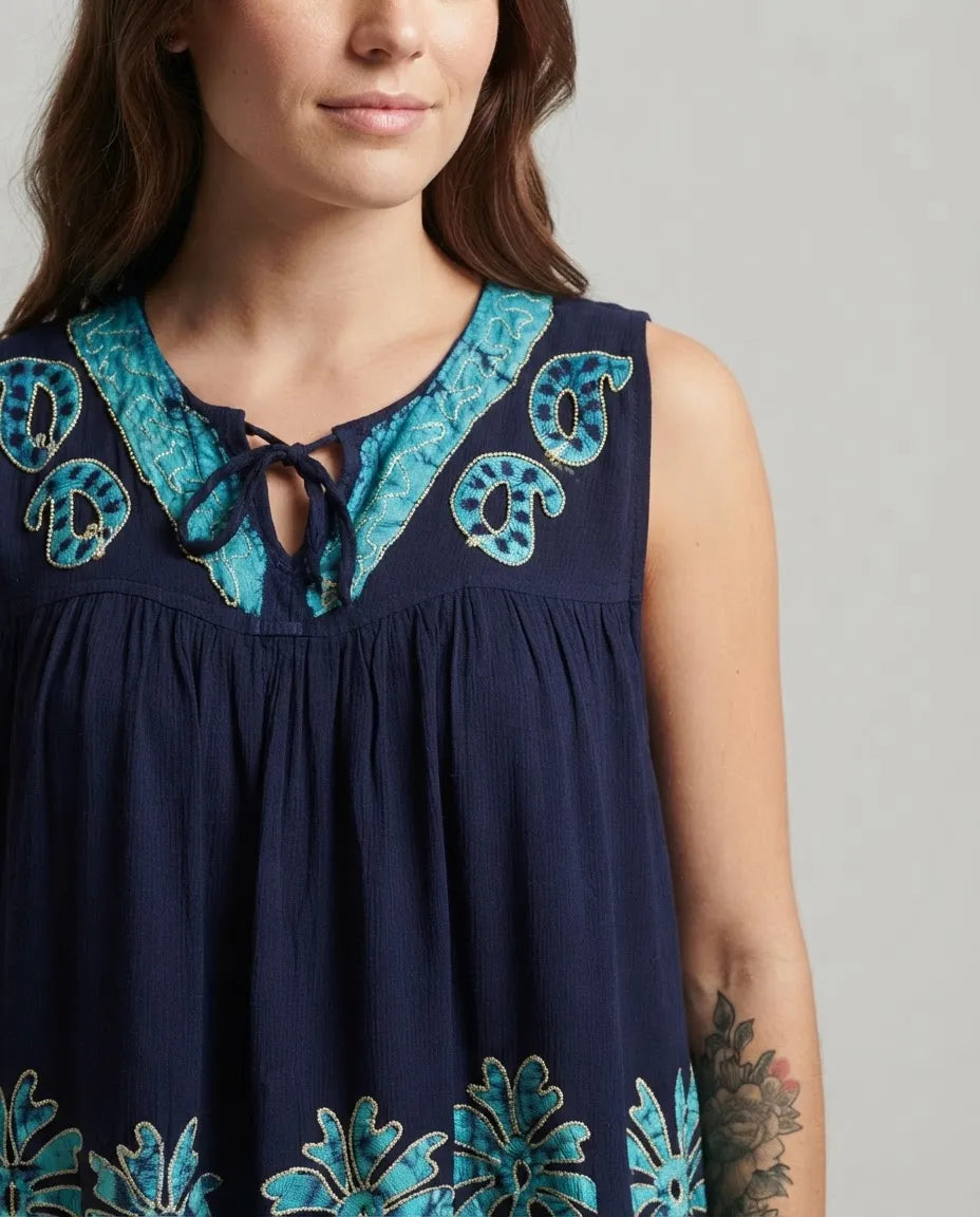 Blusa Darpita Azul Marino con Celeste