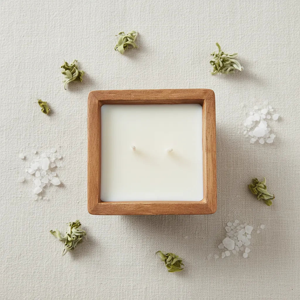 Vela Madera Cuadrada Salvia y Sal Marina