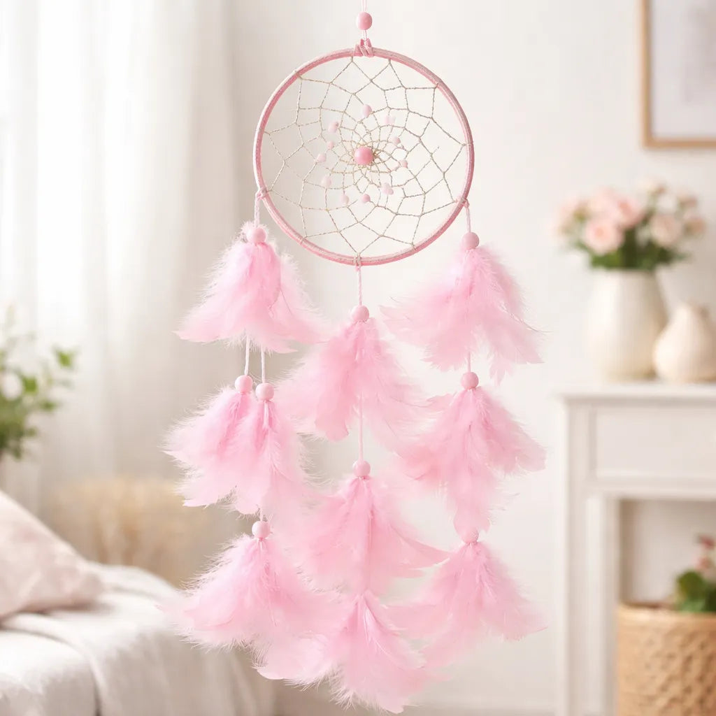 Atrapasueños Plumas Rosadas