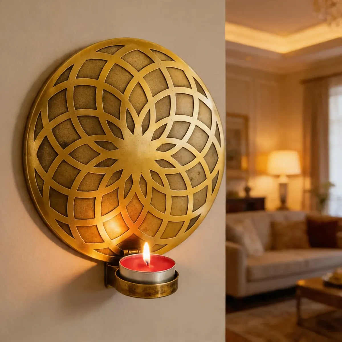 Porta Vela de Pared Flor de la Vida Gold Pequeño
