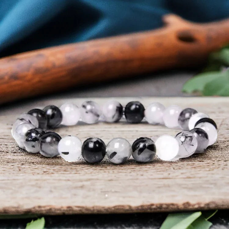 Pulsera Cuarzo Rutilado Negro 8mm