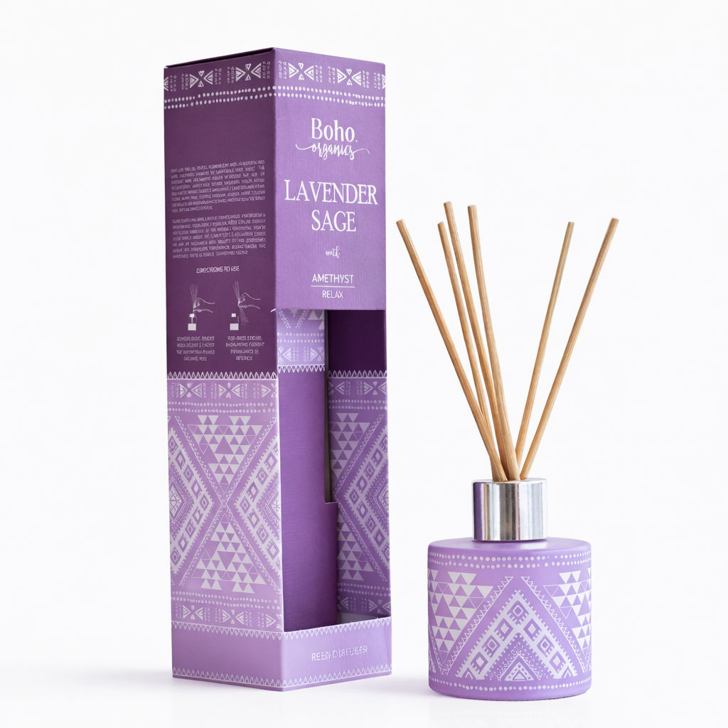 Difusor de Varilla Boho Lavanda Salvia con Piedra Amatista