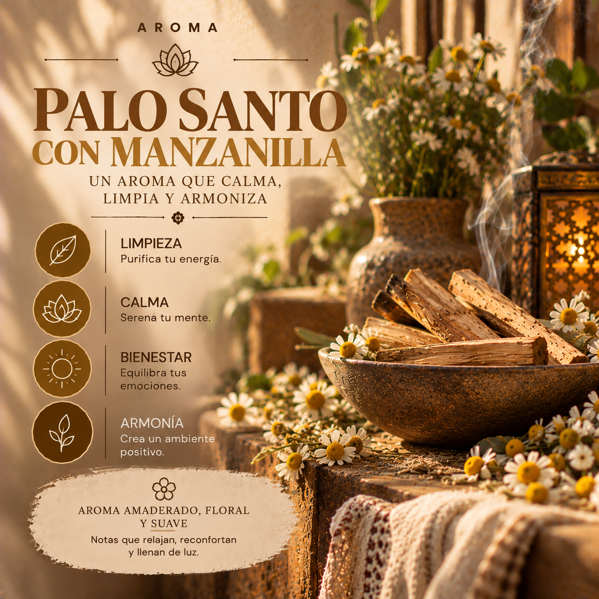 Incienso Orgánico Palo Santo con Manzanilla