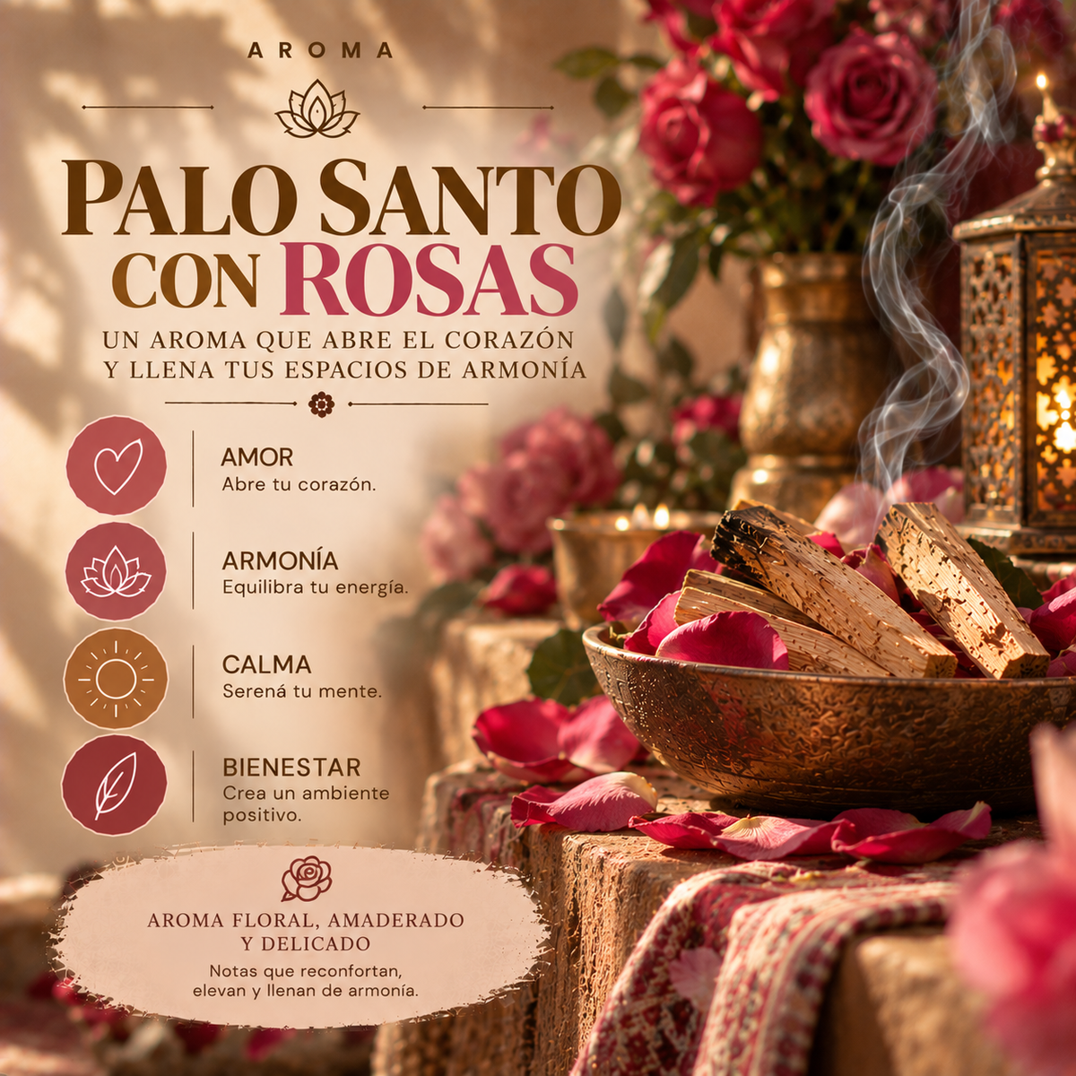 Incienso Orgánico Palo Santo con Rosas