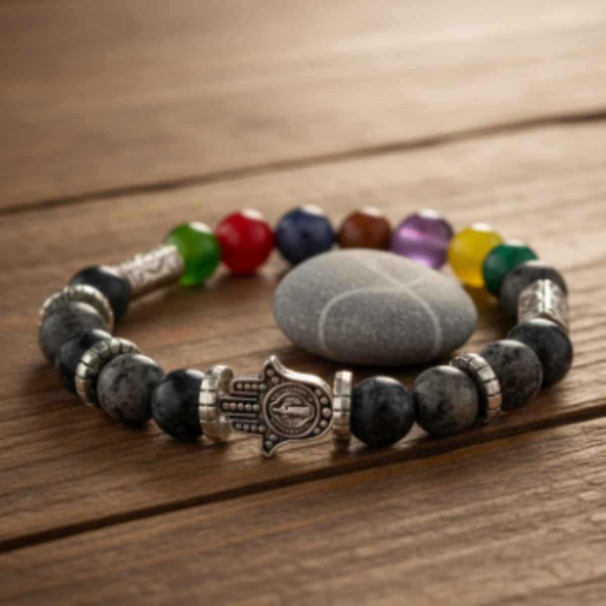 Pulsera Mano de Fatima Charm Labradorita