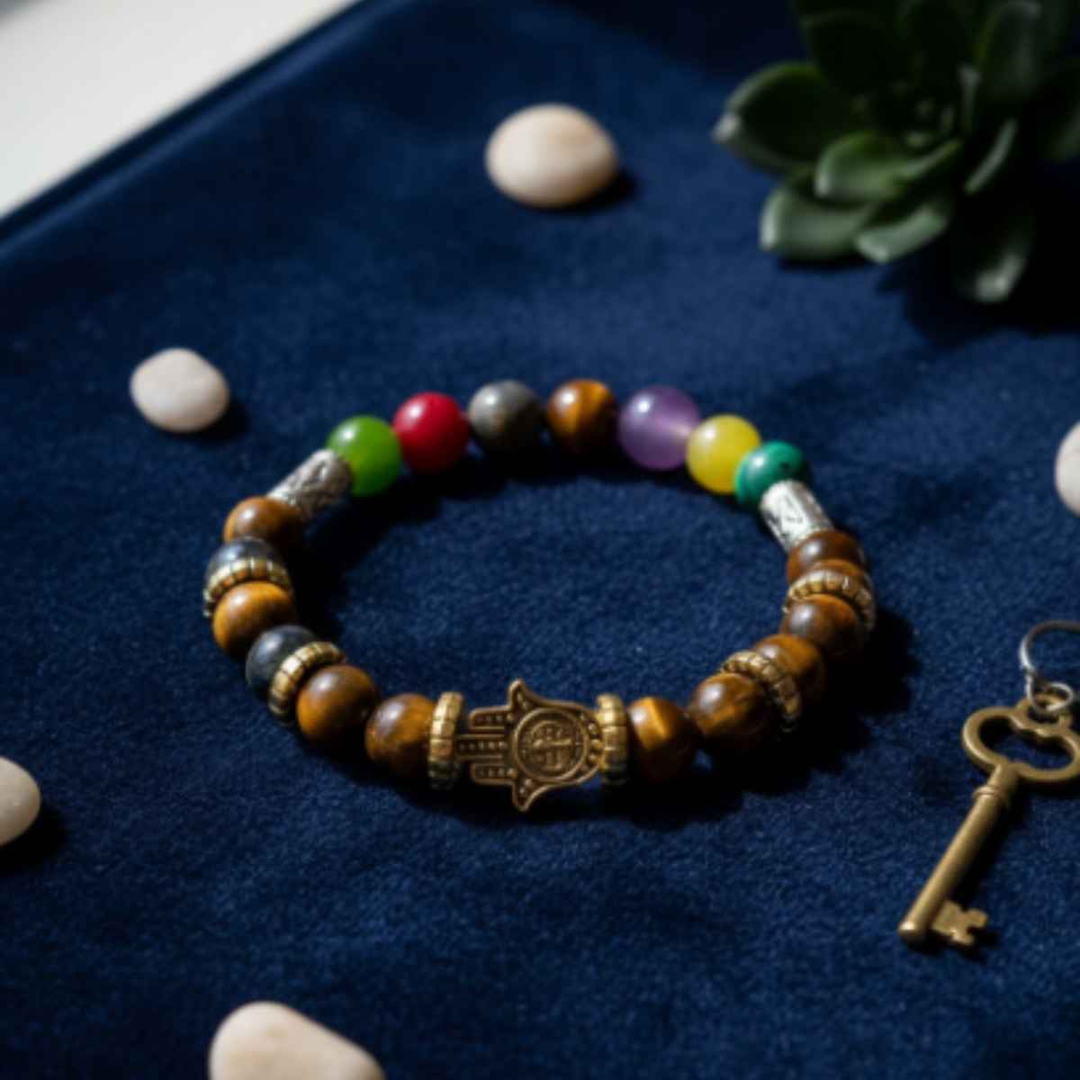 Pulsera Mano de Fatima Charm Ojo de Tigre