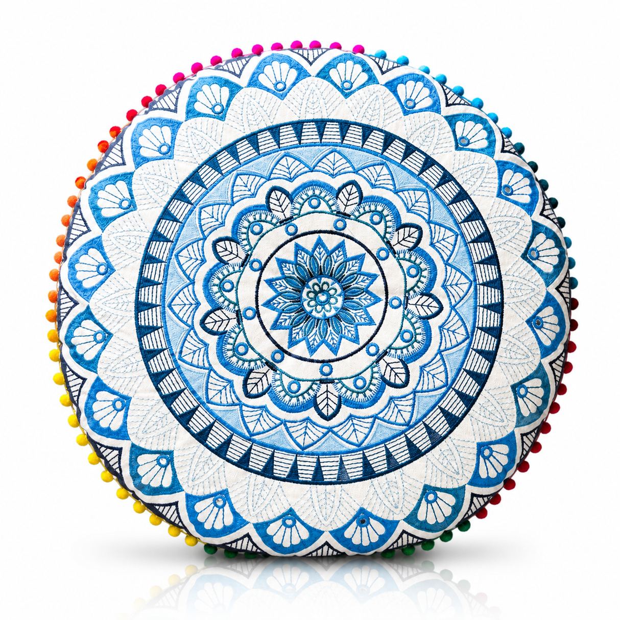 Cojin Boho Azul Redondo Grande