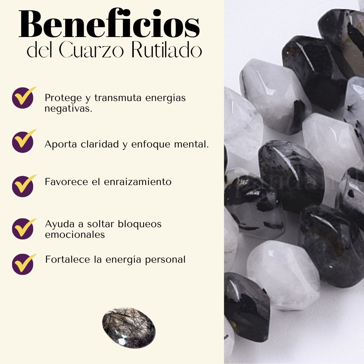 Pulsera Cuarzo Rutilado Negro 6mm