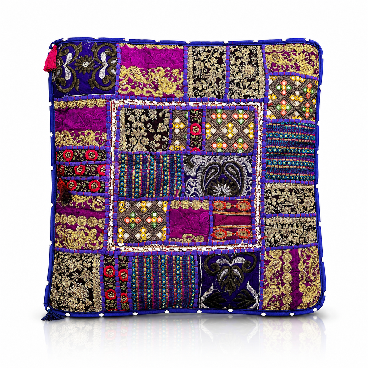 Cojin Patchwork Morado Cuadrado Grande
