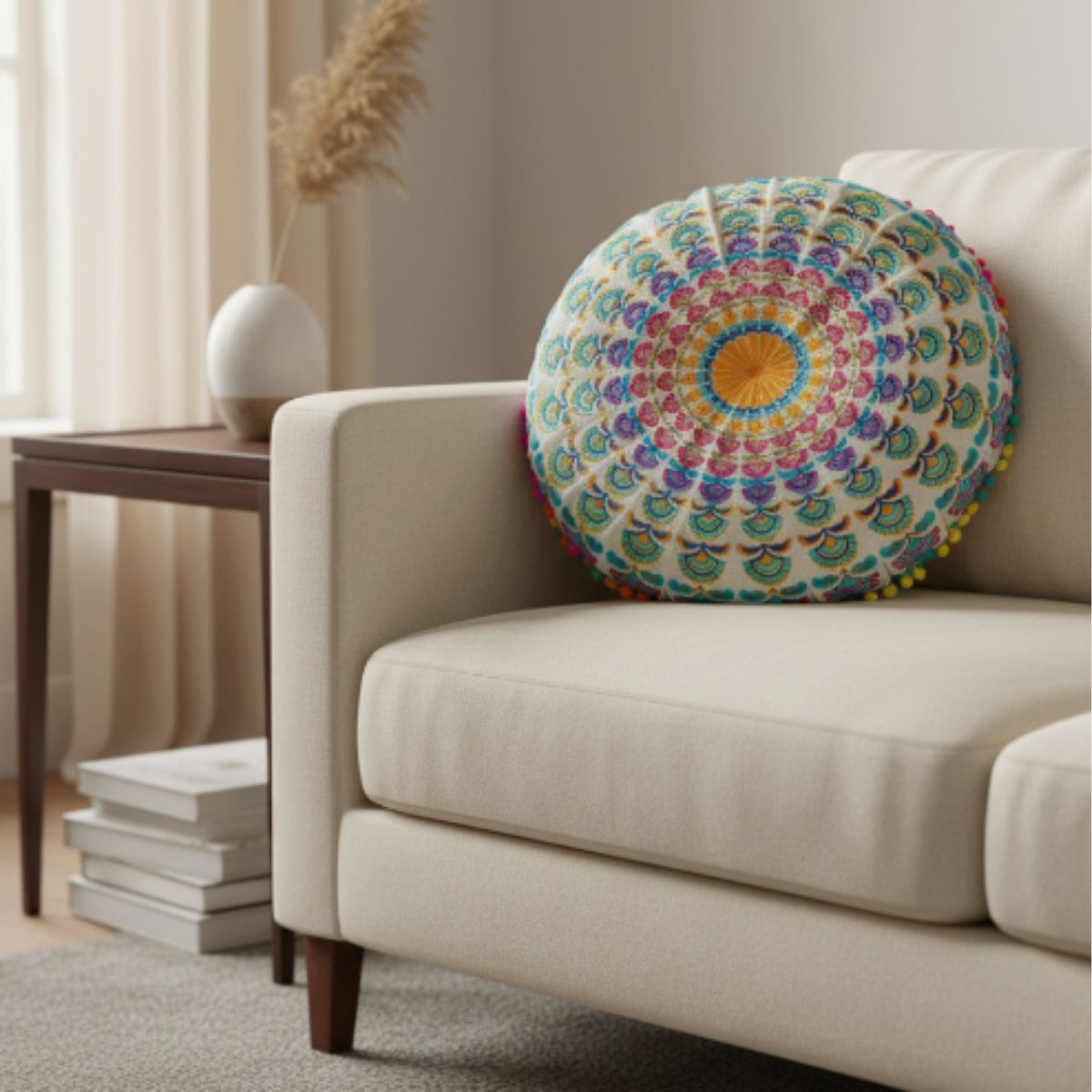 Cojin Multicolor Boho Redondo Chico