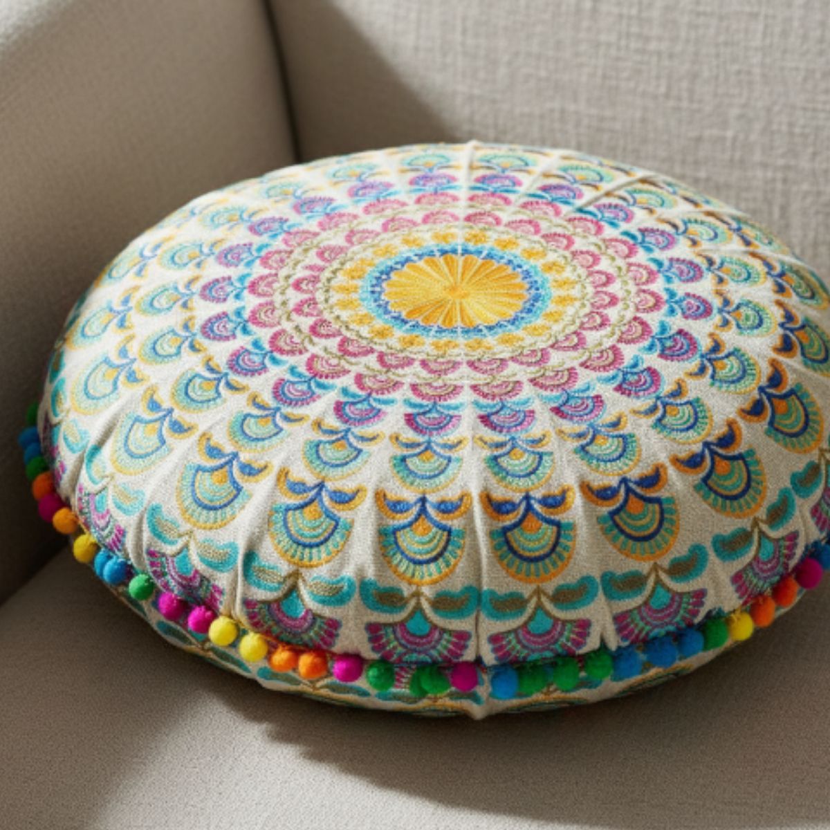 Cojin Multicolor Boho Redondo Chico