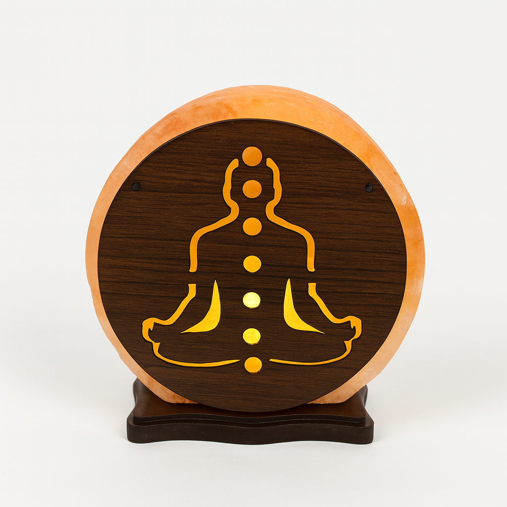 Lampara de Sal del Himalaya con Diseño Chakra Meditación