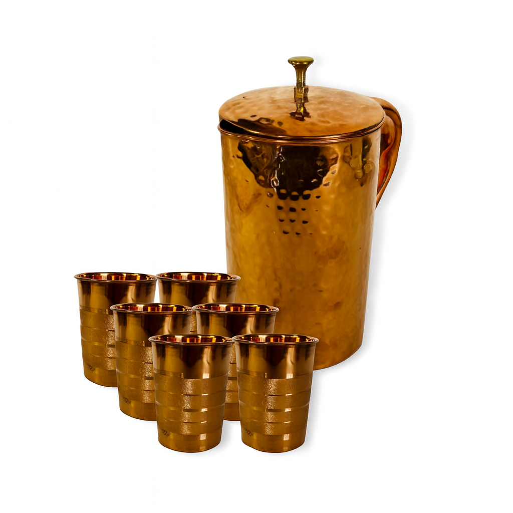 Set Jarra + 6 Vasos de Cobre