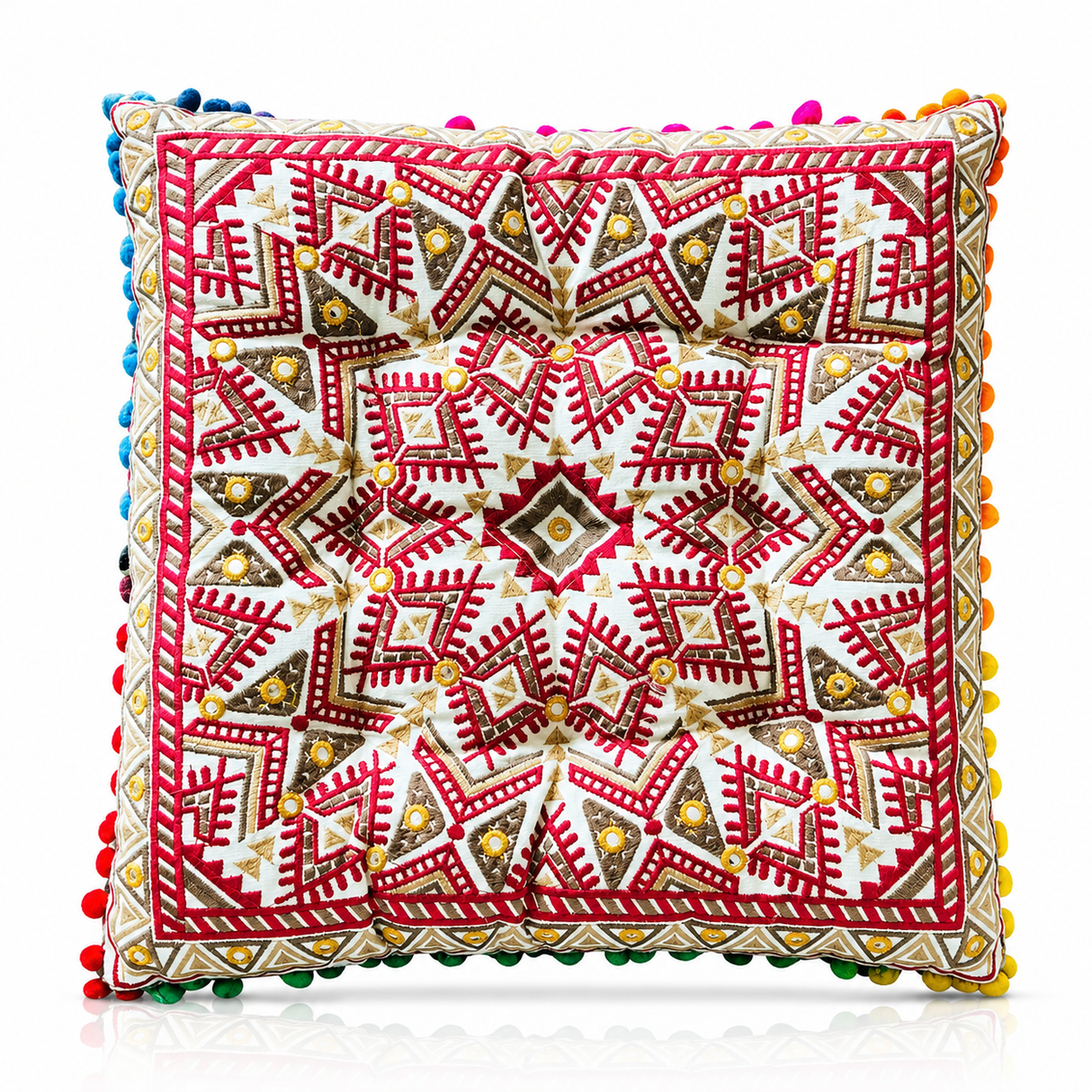 Cojin Boho Rojo Cuadrado Chico