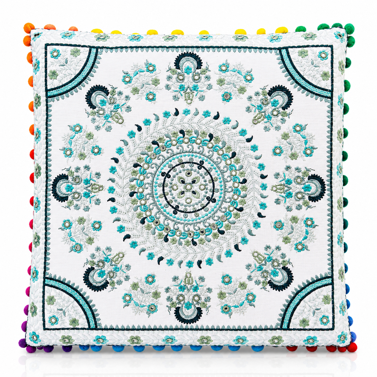 Cojin Boho Verde Cuadrado Mediano