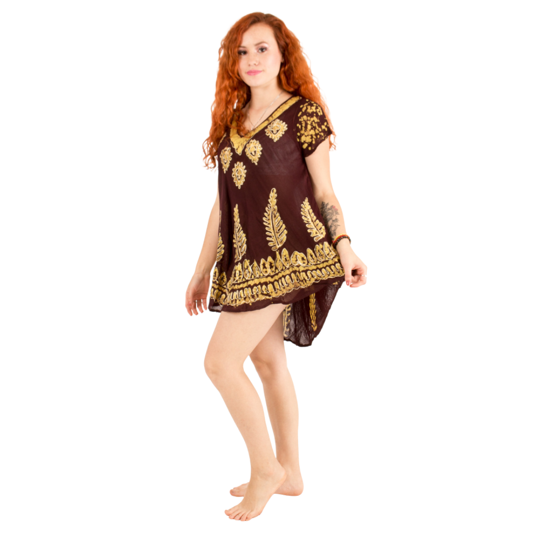 Blusa/Vestido Devika Café con Amarillo