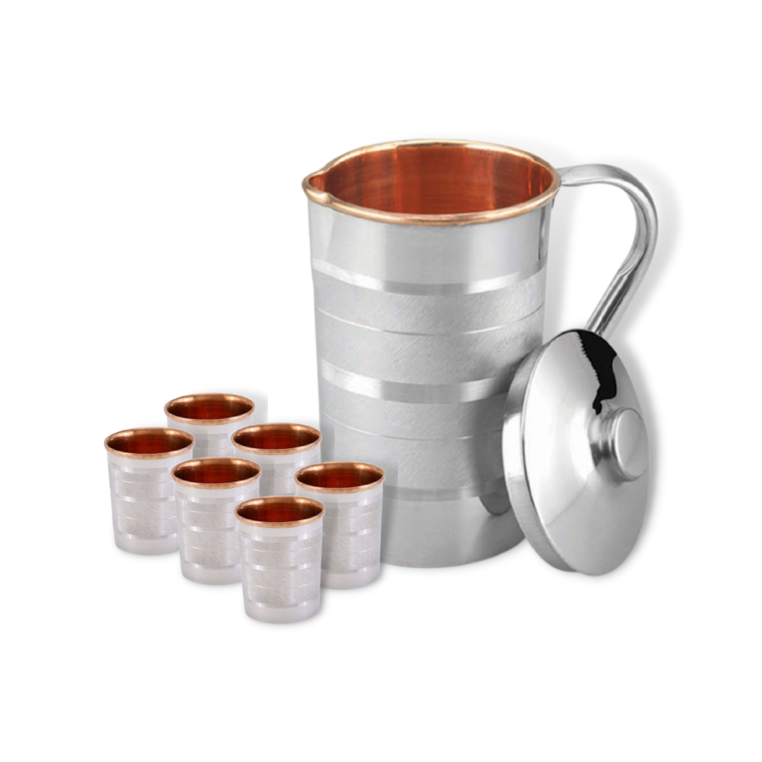 Set Jarra + 6 Vasos de Cobre Metalico