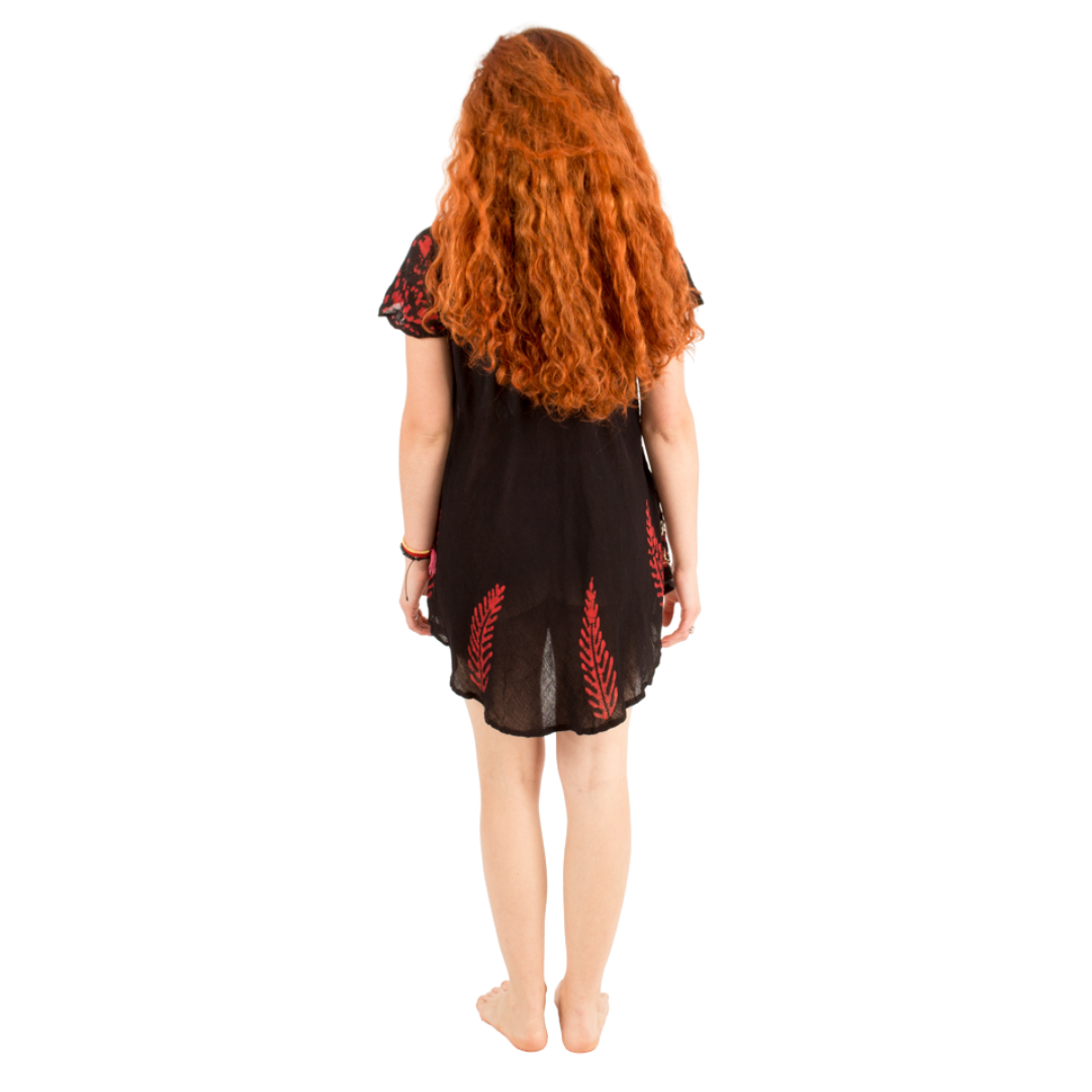 Blusa/Vestido Devika Negro con Rojo