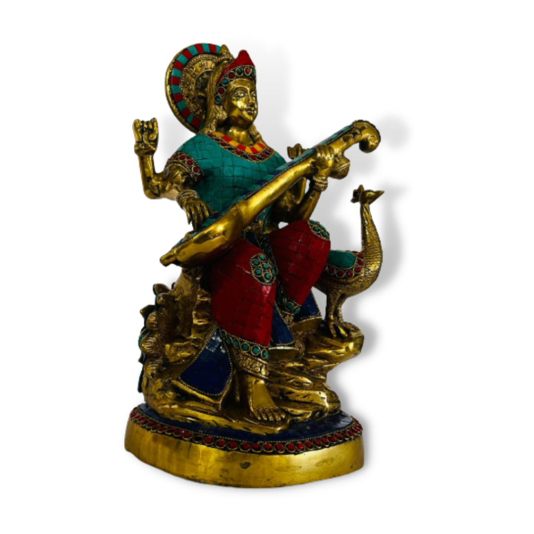 Figura de Bronce y Piedras Saraswati