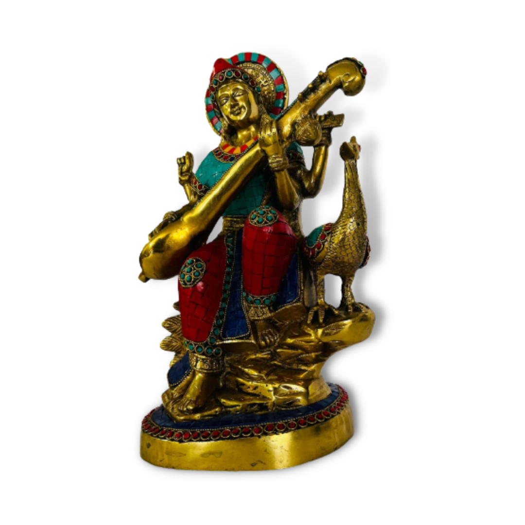 Figura de Bronce y Piedras Saraswati